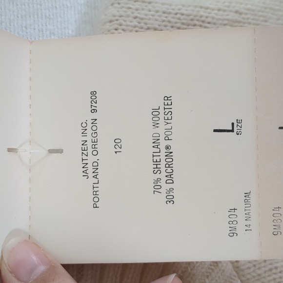 NWT Jantzen Deadstock 1970's Men's Cream Shetland Wool Blend Sweater Size Large - Picture 4 of 10